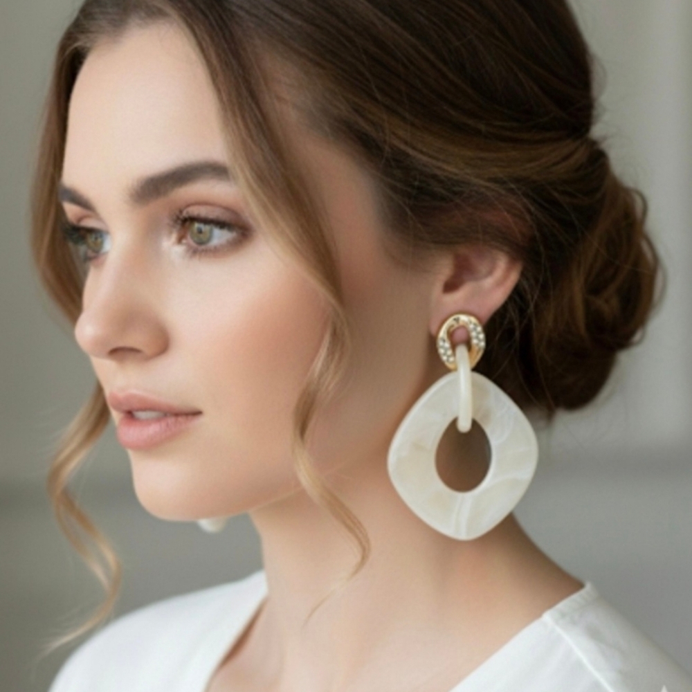 Nicole Cream and Gold Hoop Earrings